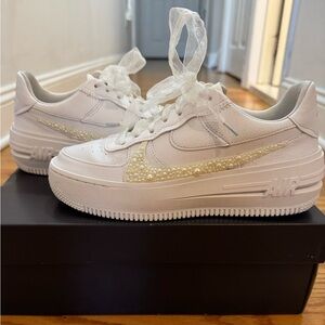 Custom Nike Air Force 1 Platform Sneakers with Pearl symbol